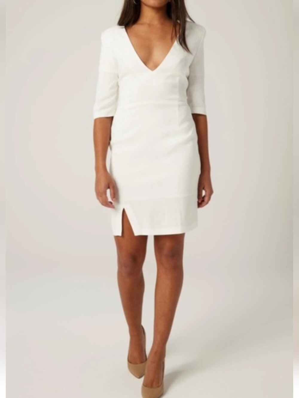 Lita by Ciara Sculptural Mini Dress NWOT S Milk Ivory Plunging V-Neck Made Italy